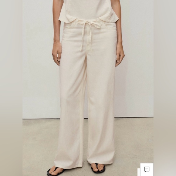 Mango Cream Cotton Wide Leg Trousers - Size 6 - NWT - Picture 3 of 7